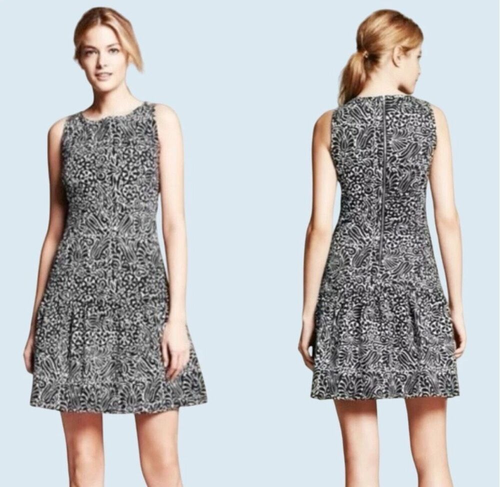 BANANA REPUBLIC x MARIMEKKO Geo Printed Drop Waist Dress Size 0 XS Black White